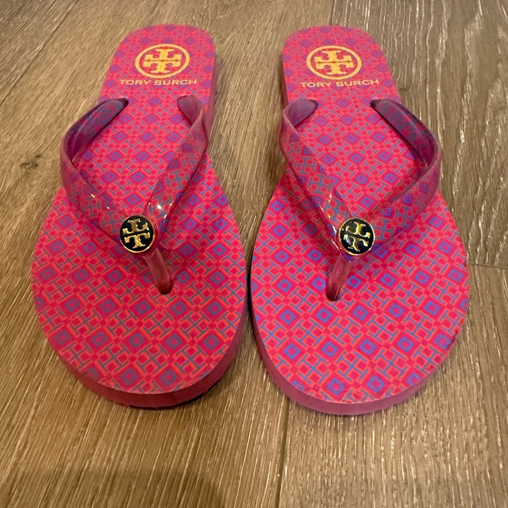 Tory Burch Vibrant Pink and Red Flip Flops size 3Y